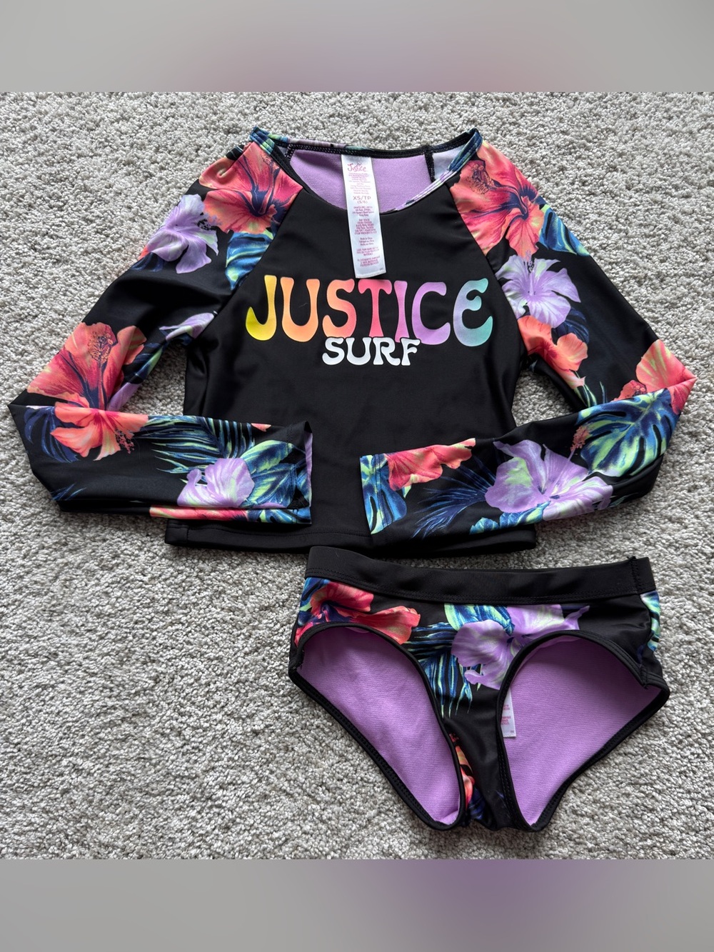 Justice rash guard bikini size XS 5 / 6 girls.